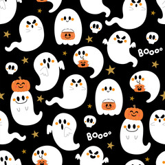 Halloween spooky ghost seamless pattern and background. Holidays cartoon character. -vector