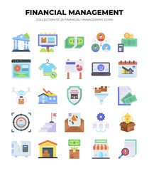 Financial Management Icons. 25 Flat Design Icons for Business and Finance