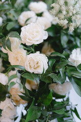 Elegant white spray roses in centerpiece arrangement