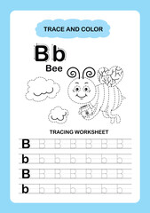 Illustration Isolated Animal Alphabet Trace and color Letter B-Bee