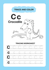 Illustration Isolated Animal Alphabet Trace and color Letter C-Crocodile
