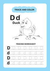 Illustration Isolated Animal Alphabet Trace and color Letter D-Duck