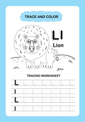 Illustration Isolated Animal Alphabet Trace and color Letter L-Lion