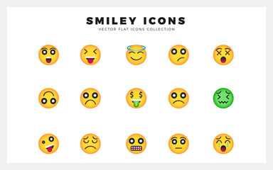 15 Smileys Flat icons pack. vector illustration.