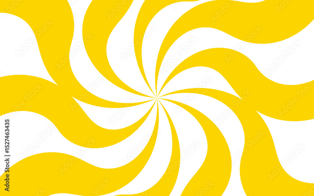 Poster abstract background with hypnotic swirl pattern bright yellow and white wavy radial lines. central f