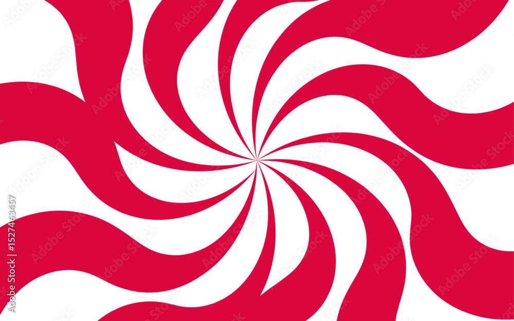 Poster abstract background with hypnotic swirl pattern and bright red and white wavy radial lines. central 
