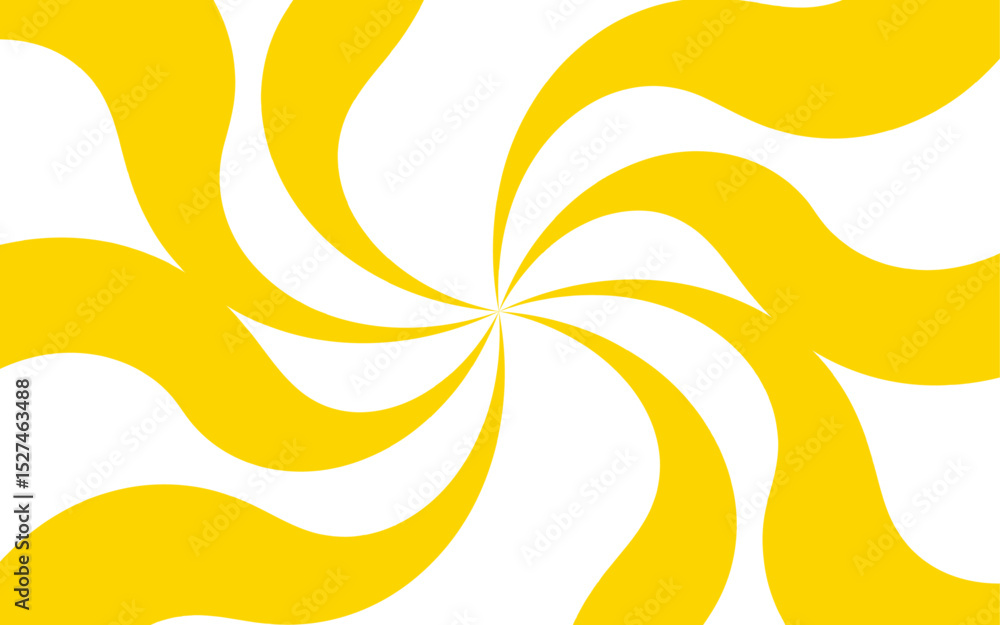 Poster abstract background with hypnotic swirl pattern bright yellow and white wavy radial lines. central f