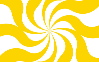 Abstract background with hypnotic swirl pattern bright yellow and white wavy radial lines. Central focal point and spirals outward with fluid, dynamic motion. Flat, vibrant, and suitable for pop-art