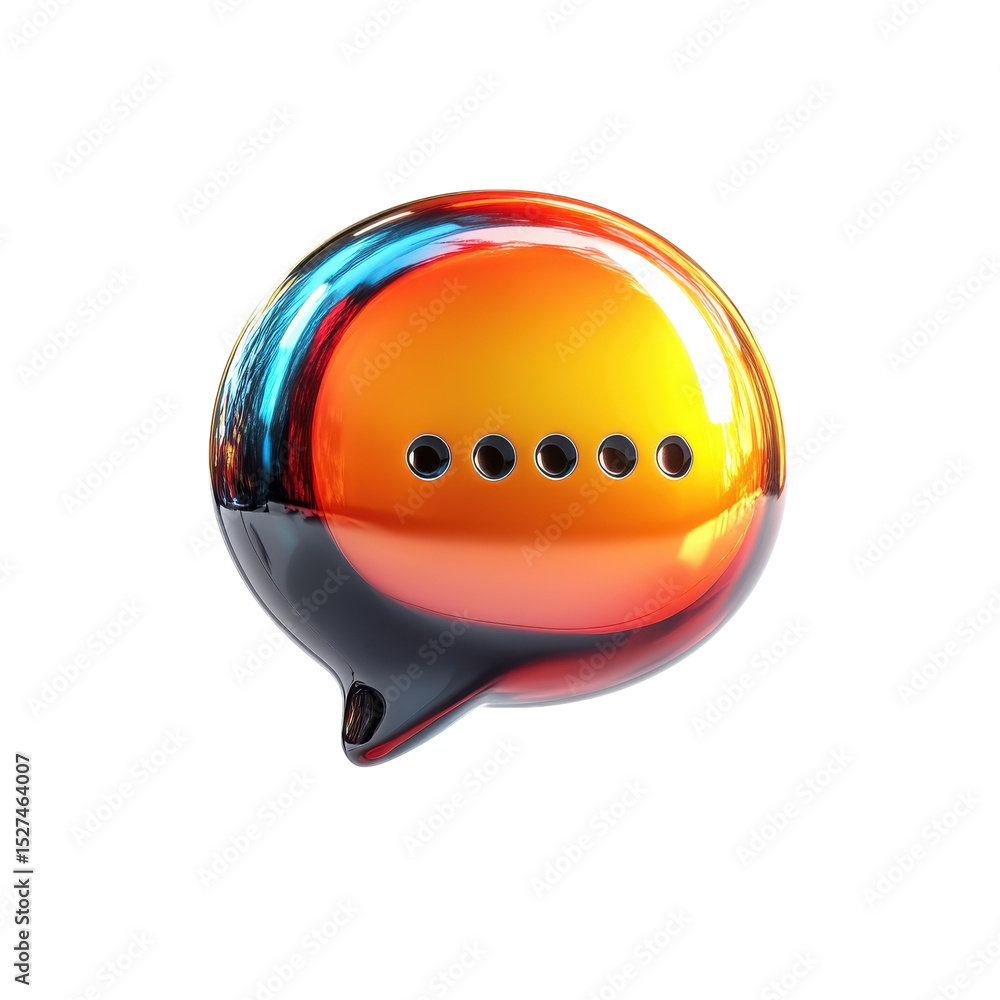 Poster chrome communication bubble glossy message notification icon shiny on transparent background