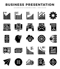 Business Presentation elements. Glyph web icon set. Simple vector illustration.