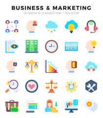 Business & Marketing Flat icons collection. Flat icons pack. Vector illustration