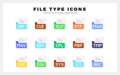 15 File Type Flat icon pack. vector illustration.