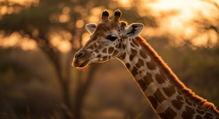 Obraz premium Giraffe Profile Portrait with Golden Light in African Savannah