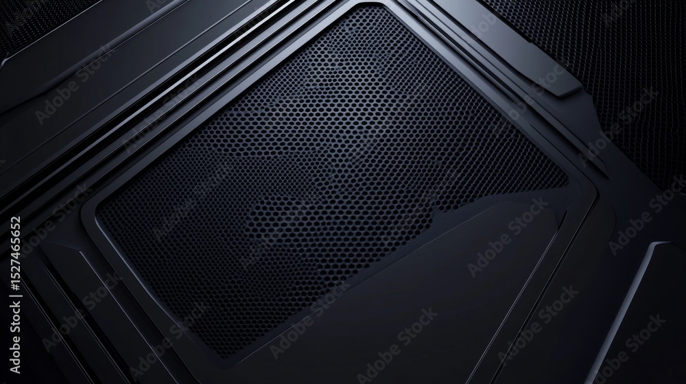 Aufkleber futuristic black tech background featuring geometric 3d structure with layered, extruded shapes and 