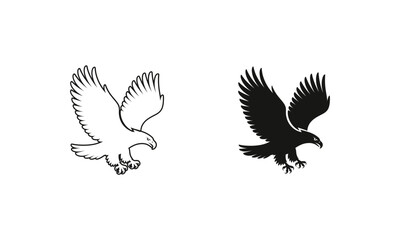 Flying Eagle Outline and Silhouette Vector Illustration