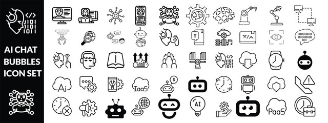 AI chat bubbles icon set . Artificial Intelligence machine Learning and chat bot thin line icon set - editable stroke