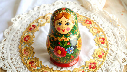 Hand-Painted Russian Nesting Doll Traditional Folk Art