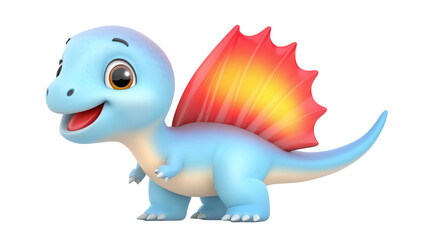 Fototapeta premium Adorable Blue Cartoon Dinosaur With Red Fin On Transparent Background