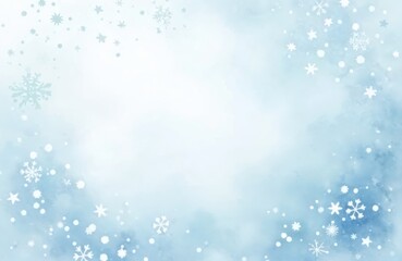 Naklejka premium Abstract watercolor blue winter background with snowflakes. Winter art design with sky pattern snow. Light blue watercolor paper texture. New Year, Christmas holiday card, poster, banner template.