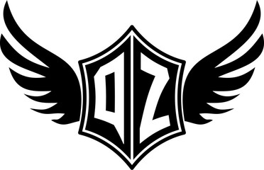 QZ logo emblem with winged and shield template