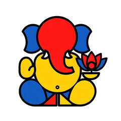 Minimalist Lord Ganesha Icon with Lotus Flower in Primary Colors