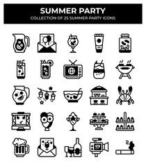 Fototapeta premium 25 Summer Party Icons Collection. Vibrant Summertime Party Supplies. Drinks & Food