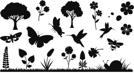 Silhouette Animals Plants Transparent Background Nature Scene Design