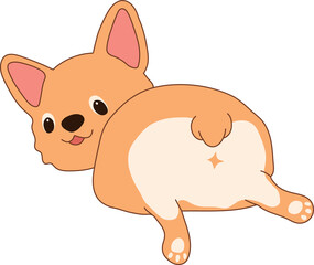 A cartoon of an adorable corgi rear view with a star-shaped marking, designed in a fun and charming style.