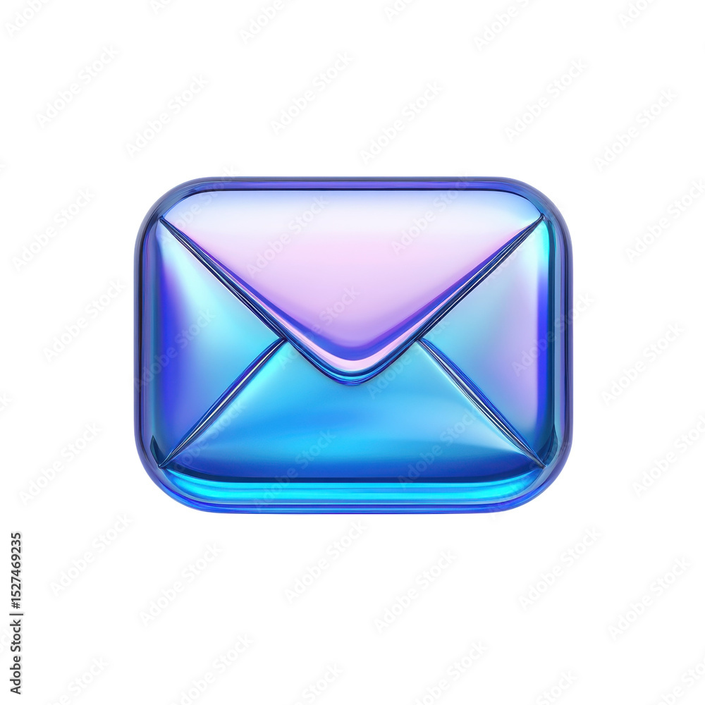 Poster iridescent envelope icon holographic mail notification inbox message on transparent background