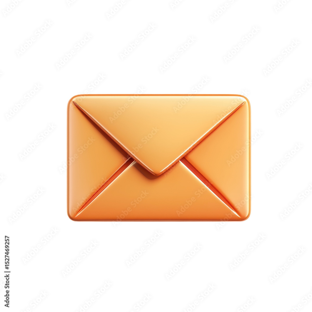 Poster glossy orange email icon 3d rendered message new notification digital on transparent background