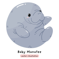 Cute manatee sea cow dugong cartoon illustration vector