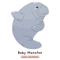 Cute manatee sea cow dugong cartoon illustration vector