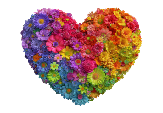 Floral heart radiates love and joy with colorful blooms in full display
