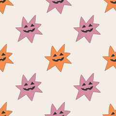Halloween cute stars monsters vector seamless pattern for fabric, textile, wallpaper, wrapping, scrapboking. 