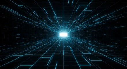 Glowing blue grid with light streaks.