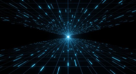 Obraz premium Glowing blue grid with light streaks.