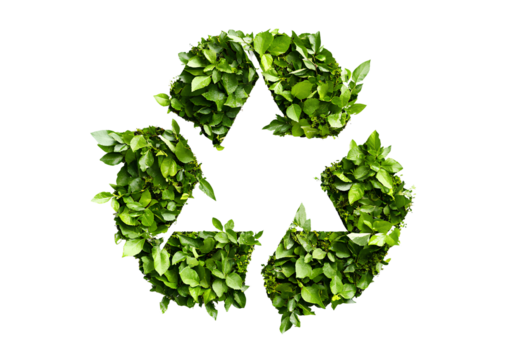 Logo with green leaves in the shape of an environmental recycling symbol,transparent background. - Powered by Adobe