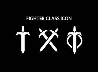 set of fighter sword blade fantasy rpg game class role emblem badge icon