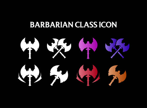 set of barbarian wild axe fantasy rpg game class role emblem badge icon