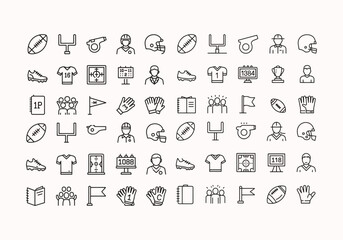 Collection of American football thin line icon set. American football vector icons. editable stroke