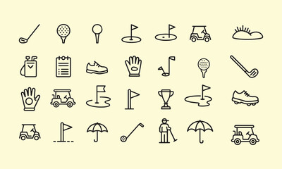golf line icons set. golf club, player, tournament, outdoor sport vector illustration