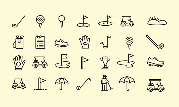 golf line icons set. golf club, player, tournament, outdoor sport vector illustration - Powered by Adobe