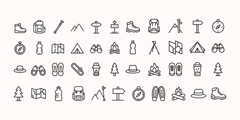 Collection of hiking thin line icon set. hiking vector icons. editable stroke