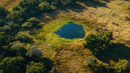 Aerial shot of a sugarcane farm with solar panels, a large water tank, and well-maintained irrigation systems