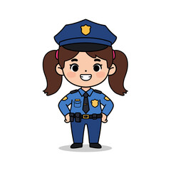 A flat vector cute cartoon style female police officer