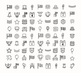Collection of Independence Day Thin Line Icons Vector Illustrations