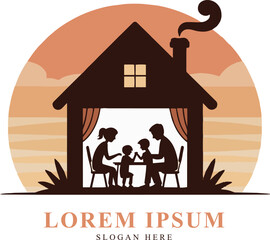 Family enjoying time together in their home at sunset design concept