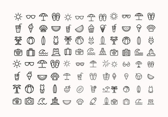 Collection of summer thin line icon set. summer vector icons. editable stroke