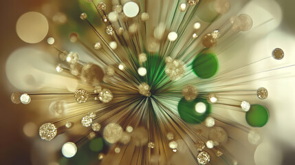 Abstract explosion of light and color with green and gold accents