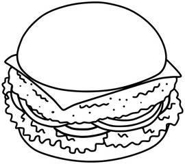 Cheeseburger Vector Outline Line Art Drawing